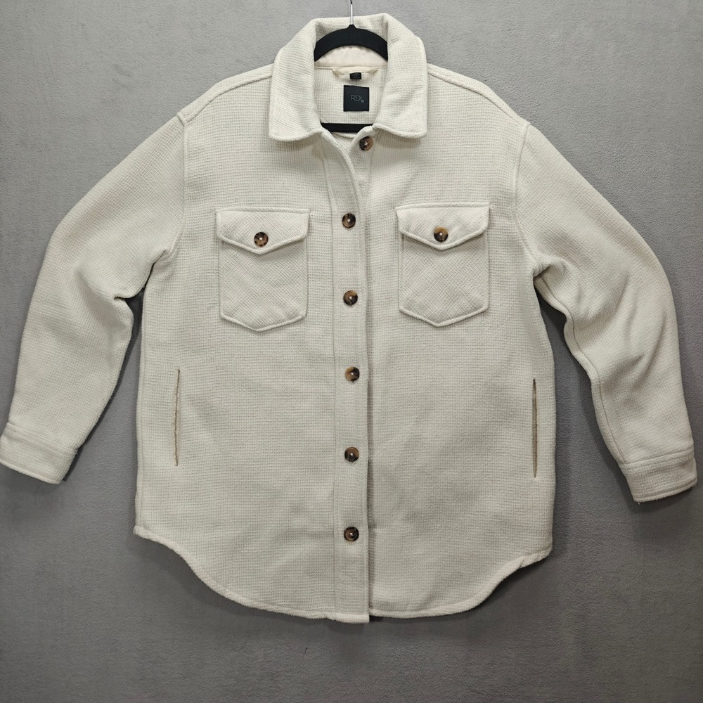 Cream Shacket Womens M Oversized Shirt Jacket Coastal Preppy Layering Minimalist
